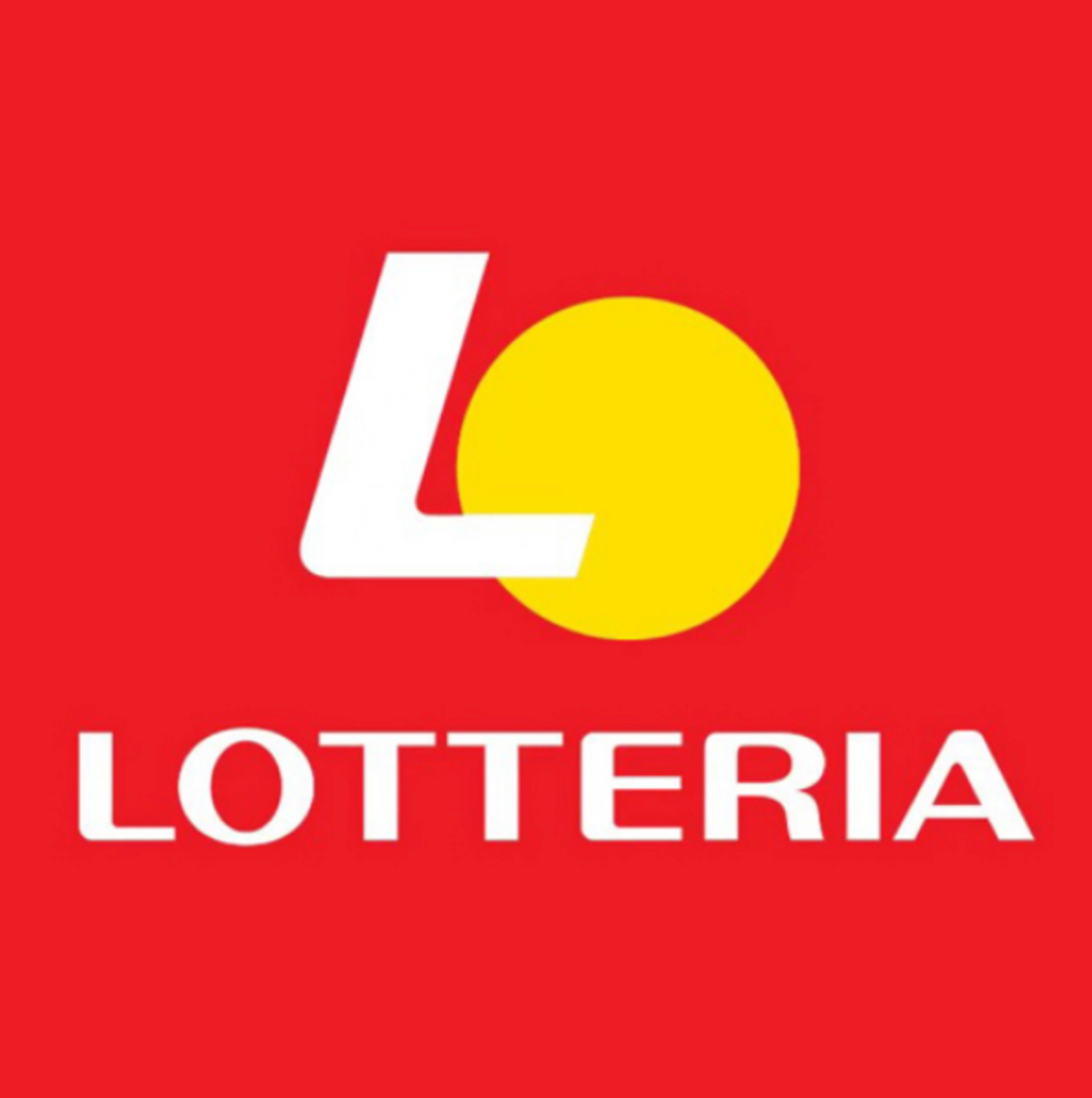 Logo Lotteria chữ trắng trên nền đỏ với hình tròn chứa L chữ trắng