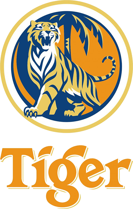 Logo Tiger Beer hình mẫu hổ vằn vàng cam trên nền xanh