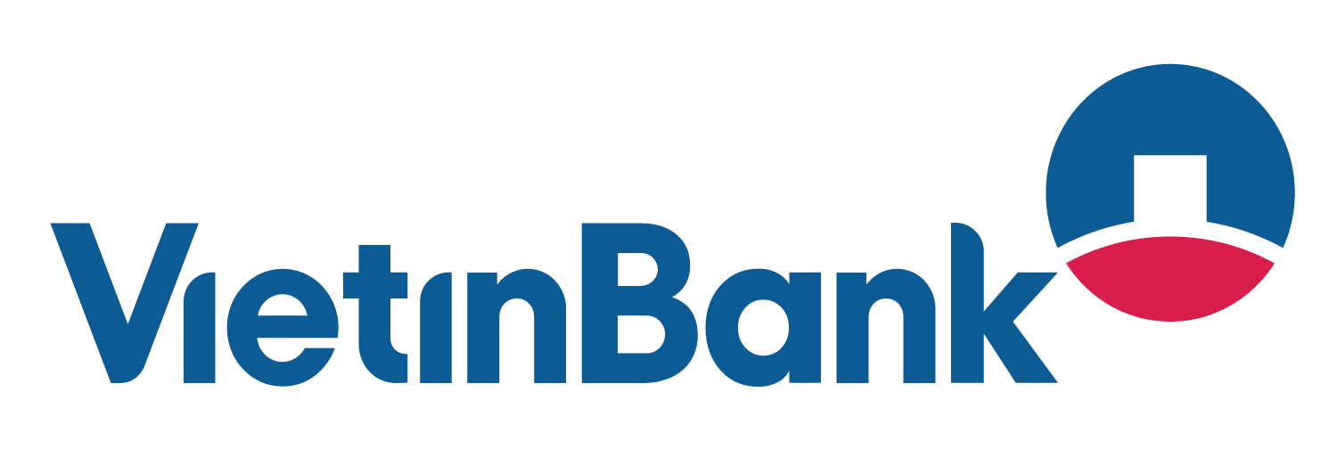 Logo VietinBank chữ xanh đậm với biểu tượng tròn màu đỏ và xanh